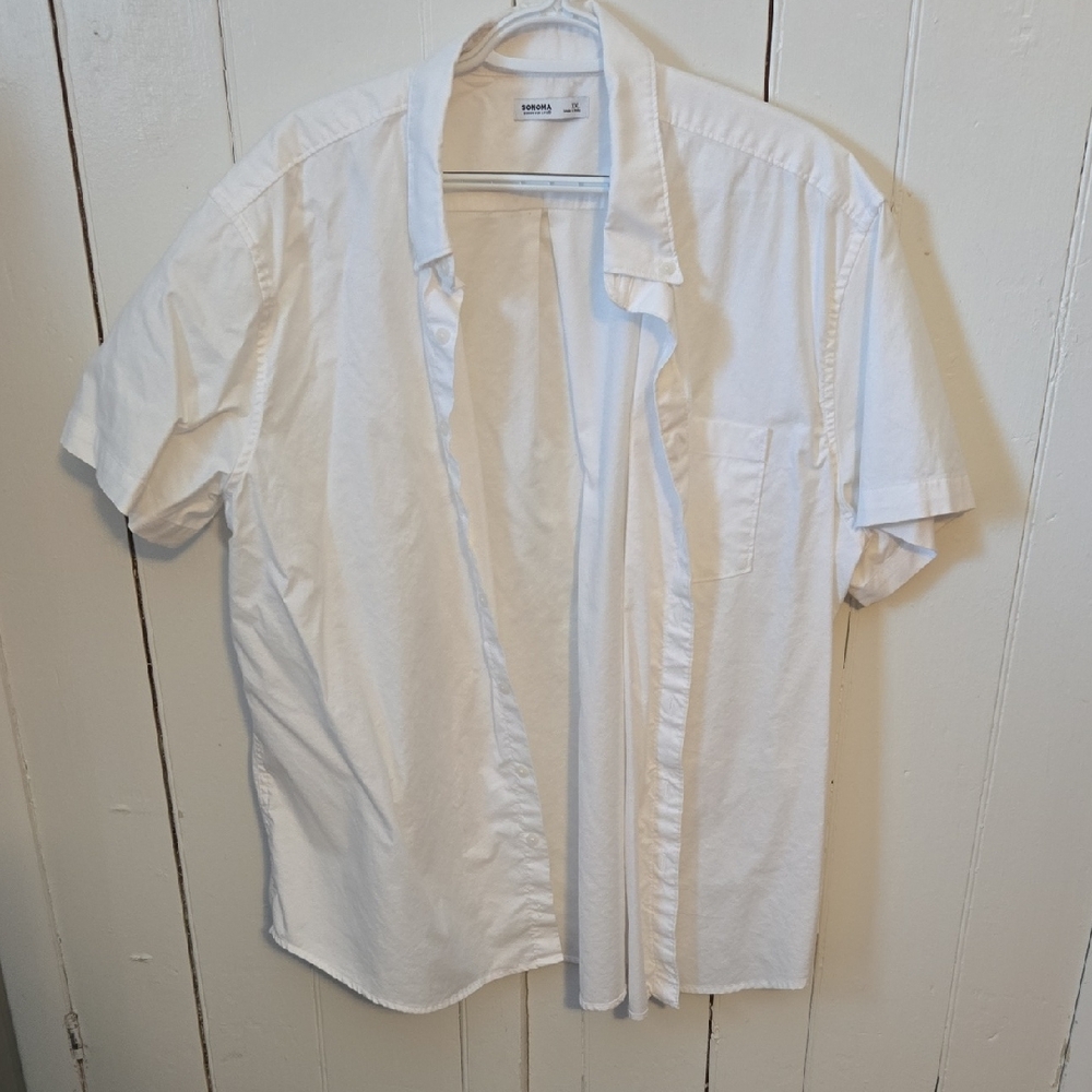 Sonoma White Short-Sleeve Casual Button-Down Shirt